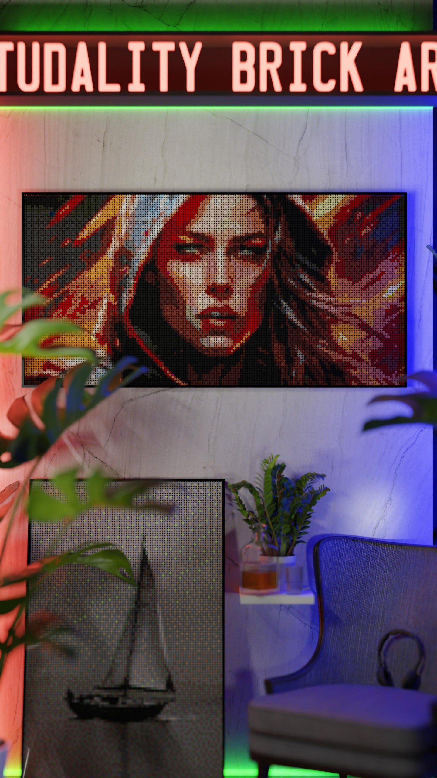 Leona Hellfire LEGO® Style mosaic pixel art design for display